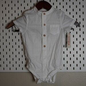 Baby Cat Jack White Short Sleeve Mandarin Collar Bodysuit Onesie 18M